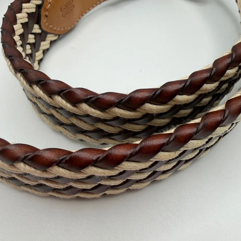 Mens‎ Woven Braided Leather Belt Brown Cream Crocodile Embossed Size 38